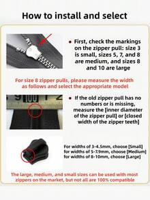 通用拉链维修套装 - 易于安装的无缝拉链拉片，适用于夹克、行李箱、背包、靴子 - 耐用黑色拉链拉片 - 彩色 - 查看 6