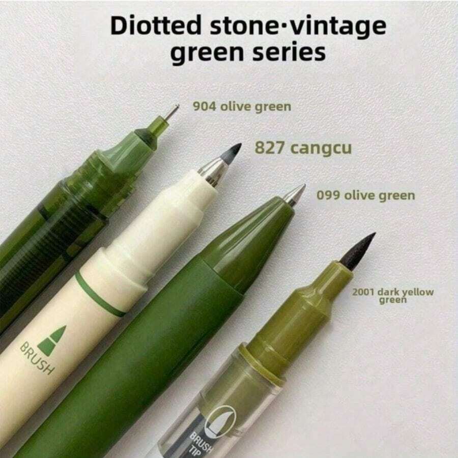 多功能黑色细线笔,多种笔尖型号,4支装复古绿色书法毛笔,适用于精细绘画、素描和书写,可用作手绘插画笔、勾线笔和计划签名笔。高品质速干墨水,适用于笔记本、笔记、手写报纸和办公用品,是返校必备的DIY笔记绘画、复活节装饰和美术用品。 - 多色 - 查看 1