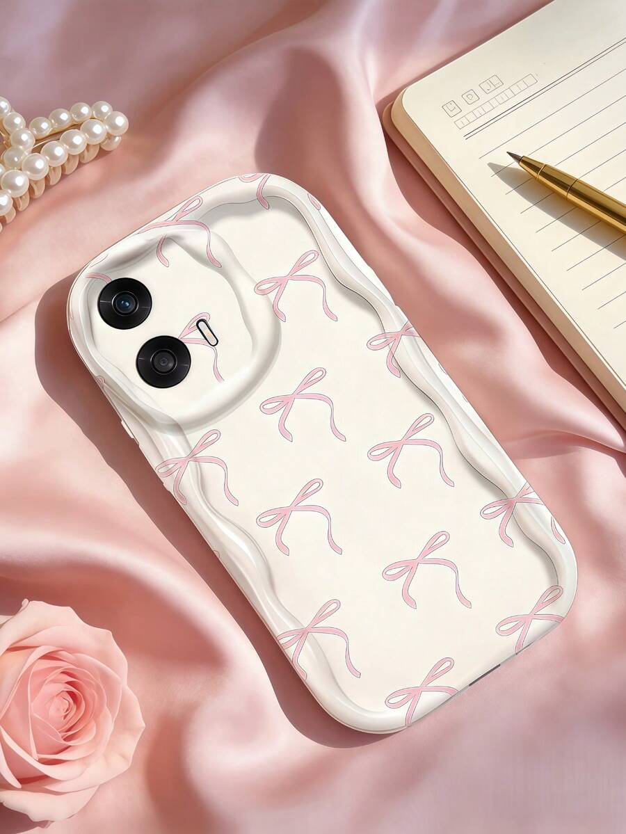 1 chiếc ốp lưng điện thoại hình nơ sóng màu hồng sáng tạo, bảo vệ màn hình và viền điện thoại, tương thích với Samsung A14/A15/A16/A17/A04/A05/A06/A07/A54/A55/A56/A57/A34/A35A/36/A37/S26/S26Plus/S26Ultra, Transsion SMART7/8/9/10, Honor 400/400Pro/200/200Pro/X7C/X8C/X9C, 10C/13C - trắng - Xem 1