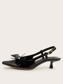 Women's Fashion Pointed Toe Slingback Bowknot Backstrap High Heel Pumps For Party & Occasion - Black - View 5