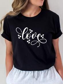 Camiseta Casual de Moda con Cuello Redondo para Mujer, Primavera/Verano - Negro - Ver 6