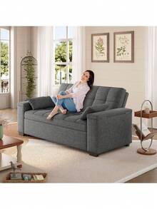 Sofá Cama Plegable 3 En 1 Lino Salas Sillón 1767494cm - Gris Oscuro - Ver 3