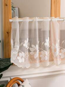 1pc French Pastoral Floral Embroidered Curtain, Cafe Curtain, Room Divider - Beige - View 8