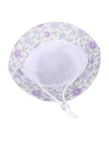 1pc Children's Bucket Hat With Purple Floral Pattern, Suitable For Infants & Toddlers, Daily Outdoor Activities, Beach, Sun Protection - Mauve Purple - View 4