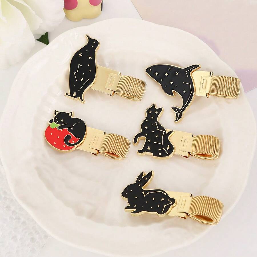 AHCRAFT 1 chiếc kẹp bút kim loại hình động vật 12 con dễ thương, chim cánh cụt sao, mèo, thỏ, dùng cho sổ kế hoạch, sổ tay, đồ dùng học tập, văn phòng phẩm.