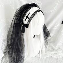 Dark Gothic Lolita Nun Headband Retro Cross Mantilla Veil Chapel Style Filomena Cosplay Headpiece For Women,Y2k - trắng - Xem 1