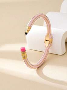 1pc Fashionable Zinc Alloy 3D Pencil Shaped Expandable Bangle Bracelet, Suitable As Back To School, Holiday, Teacher, Student, Couple Gift - 黃色 - 查看 1