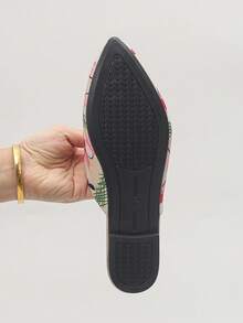 大码 35-45 女式尖头黑色套脚鞋，新款秋季户外日常乐福鞋，软底休闲套脚鞋，百搭单脚鞋，可搭配连衣裙，多种颜色可选 - 米白底-粉紅扶桑花 - 查看 9