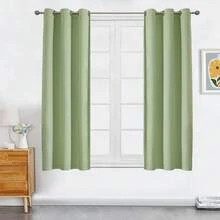 1pc Solid Color Polyester Curtain, Blackout Curtain To Darken Room During Power Outage, Heat Insulating Curtain For Kitchen, Dining Room, Living Room, Bedroom - Green - View 10
