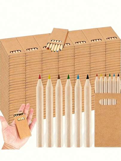 12pcs Colored Pencil Gift Set, Mini Colored Pencils, Compact & Portable, 6 Color Options, Pre-Sharpened, Wooden Construction, Suitable For Art Projects, Crafts, Educational Use, Drawing, Classroom Activities, And Art Tools