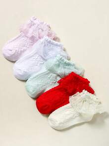 5 Pairs Women/Baby Girls Spring/Summer Lace Trim Socks, Cute Princess Style Embroidered Lace Edging, Skin-Friendly Soft Breathable Comfortable, Minimalist Fashion Versatile Princess Socks, Suitable For Daily Wear, Back To School, Holidays, Princess Dress Matching, Party, Performance - Multicolor - View 7
