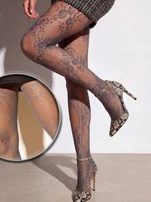CLAGAINER 5 Pairs Vintage Rose Lace Fishnet Tights, Multicolor Y2K Sexy Sheer Floral Jacquard Fishnet Stockings - Multicolor - View 14