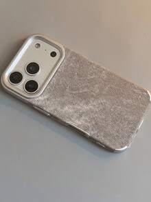 Funda de teléfono metálica Tela vaquera de lujo Funda suave con revestimiento compatible con iPhone 17 16 15 14 Plus 13 12 11 17 Pro Max 16Pro Protección contra golpes Funda de marca - Gris - Ver 4