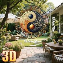 1 pieza Carillón de viento con patrón 3D Yin Yang, diseño delicado que muestra una belleza armoniosa, 10in*10in con gancho giratorio de 360°, decoración de jardín exterior de metal duradero, estilo de gancho giratorio aleatorio incluido - 1PC - Ver 8