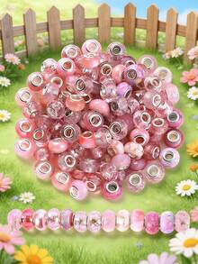 20pcs/Set Random Mixed Color Acrylic Large Hole Beads, Bracelet Spacer Beads, Necklace Jewelry Making Supplies - Pink - View 12