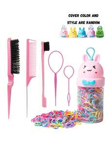 Set de 6 accesorios para el cabello de color rosa dulce, set de 6 lazos para el cabello con diseño de conejo lindo con caja de almacenamiento portátil - Multicolor - Ver 10