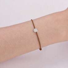 1条简约925纯银四叶花红色绳编可调节手链，适合日常佩戴 - 棕色 - 查看 6