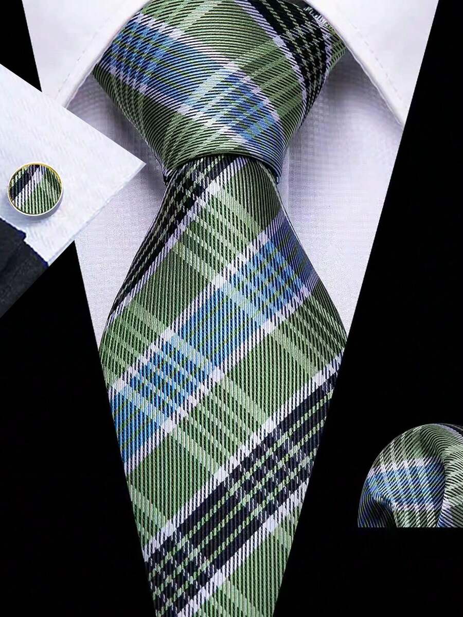 男士领带套装，经典时尚领带配袖扣，商务及派对必备 - 彩色 - 查看 1