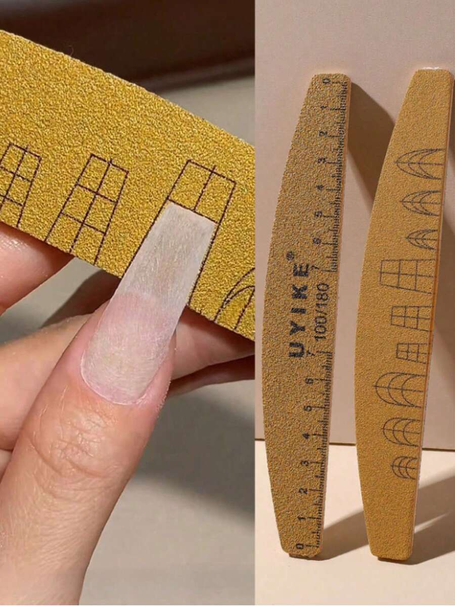 2-Sided Professional Nail File & Buffer Block, 100/180 Grit, Suitable For Acrylic, Gel And Natural Nails, Washable, With Ruler And Nail Shape Template, Manicure Tool, Nail Art Accessory - Multicolor - View 1