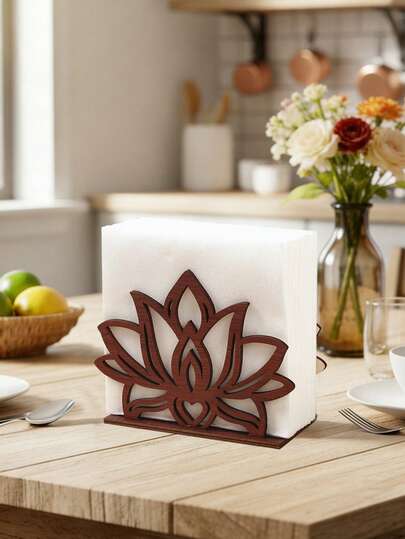 1pc Flower Shaped Wooden Napkin Holder, Brown Floral Style Napkin Dispenser Stand, Upright Paper Towel Holder, Wedding, Babe Shower, Bridal Shower, Birthday Party Decor, Office, Hotel, Cafe, Bar, Restaurant Table Centerpiece, Dining Room, Kitchen, Toilet Storage Accessories, Family Gathering Small Storage Supplies, Outdoor Camping Picnic Tabletop Supplies, Room Decor, Home Decor, Birthday Gifts, Party Supplies, Party Favors