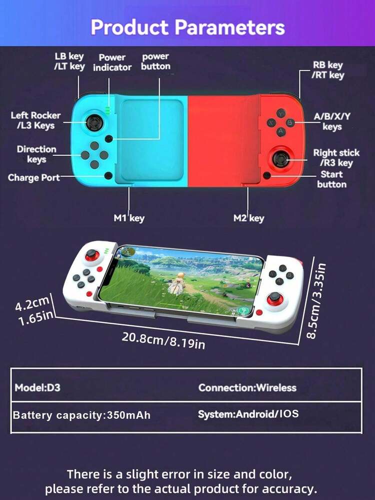 1个可伸缩无线手机游戏手柄，兼容iOS/安卓/Switch/PS3/PC，可伸缩，单键开关，多模式摇杆，可将手机变成掌机 - 查看 2