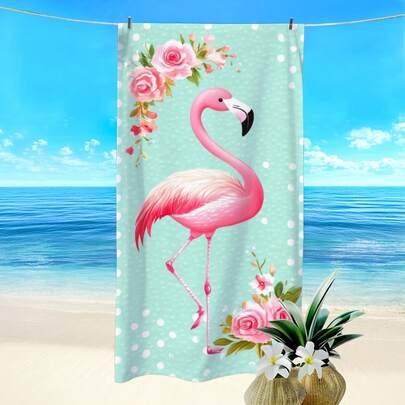 1 khăn tắm biển in hình chim hồng hạc và hoa, siêu thấm hút, nhanh khô, nhẹ và mềm mại, thích hợp cho bãi biển, bơi lội, cắm trại ngoài trời, du lịch, vật dụng cần thiết cho bãi biển.