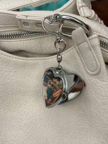 1pc Metal Key Chain With Heart Shaped Mirror Y2k Style Bag Pendant Sweet Cool Fashion Pendant Bag Charm Accessoires Charms For Bag Teacher Gifts Keychain Accessories Festival Graduation Teacher Appreciation Gifts Birthday Mother Gifts Mothers Day Gift - Silver - View 6