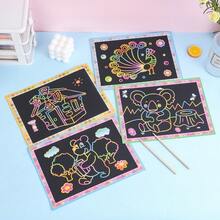 DIY Scratch Art Toy Set, Magic Painting Paper With Scratch Pen & Wooden Pencil, Creative Coloring Craft Kit, Fun Art Gift For Children - Color - View 4