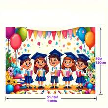 1pc Graduation Party Banner Backdrop - Vibrant Colorful Balloons, Books & Confetti Design, Durable Polyester Fabric, No Electricity Needed, For Kindergarten Graduation, Home Wall Decor, Anniversaries & Celebrations Perfect Gifts For Special Occasions Such As Birthdays, Anniversaries, Valentine's Day, Thanksgiving, Christmas, Halloween, Weddings, And New Year's. They Are An Ideal Choice For Gifting To Her, Him, Family Members, Boyfriends, Girlfriends, Fathers, Mothers, Partners, Daughters, Sons, Grandfathers, Grandmothers, Friends, Or Classmates. This Versatile Tapestry Is Suitable For A Wide Range Of Settings, Including Living Rooms, Bedrooms, Studies, Dormitories, Vacation Rentals, Dining Areas, Entryways, Offices, And Even Vehicle Interiors. It Can Also Serve As Wall Art, A Room Backdrop, Holiday Decor, Or A Themed Party Setting, Helping To Create A Warm And Inviting Festive Or Home Atmosphere. - 白色 - 查看 3