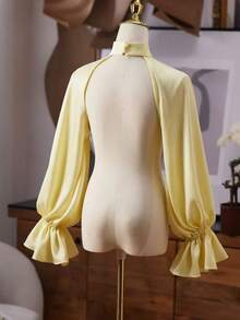European And American Style Bridal Long Sleeve Shoulder Decor Chiffon Shawl, Versatile Accessory For Wedding Dress - Yellow - View 4