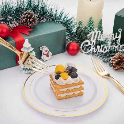 Gold Tableware Set, Suitable For Cakes, Salads, Pasta, Desserts, Appetizers, Ideal For Birthdays, Weddings, Parties, Family Gatherings, Team Building, Outdoor BBQs, Camping, Banquets, Mother's Day, Christmas And Other Occasions. The Set Includes A Full Set Of Cutlery, Forks And Kitchen Utensils.