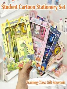 Bộ văn phòng phẩm hoạt hình dành cho trẻ em, quà tặng học tập sáng tạo, hộp đựng văn phòng phẩm và bộ 6 món, thích hợp làm quà tặng học tập, quà tặng cho trẻ em, quà tặng tựu trường, dụng cụ học tập. - Nhiều màu - Xem 3