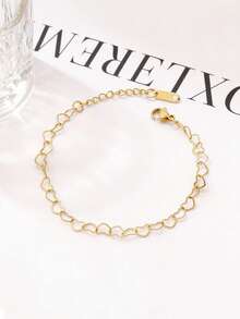 1pc Stainless Steel Heart Bracelet Fashion Simple Gold Color Statement Chain Bracelets Jewelry Gift For Women - Bracelet - View 3