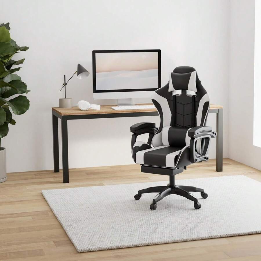 Ergonomic Gaming Chair Adjustable Swivel Computer Desk Chair With Footrest & Cushion For Office Home - Default - View 1