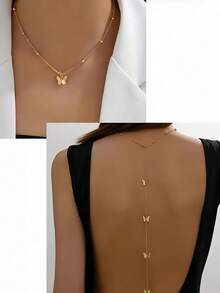 Dây chuyền đeo lưng gợi cảm, mặt dây chuyền hình nơ tối giản thời trang, phụ kiện dây chuyền dài dành cho nữ. - Loại bướm - Xem 2