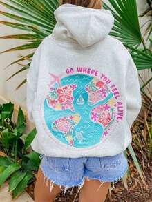 Women Y2K Graphic Embroidery Oversized Hoodie Teen Girls Preppy Long Sleeve Loose Fit Hooded Sweatshirt Pullover Top Spring Fall Winter Cute Hooded Sweater Casual Hoodies Hawaii Beach Coastal Tops StreetwearStreetwear - 灰色 - 查看 11