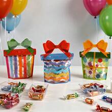 24 Pcs Bowknot Handle Self-Sealing Bags, Striped, Wave & Dot Pattern Gift Candy Storage Bags, 3 Patterns Party Handbags, Festive & Party Gift Packaging Bags - Multicolor - View 6