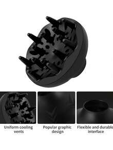 通用吹风机扩散器配件，适用于直径 1.4 至 3.15 英寸的吹风机，适合卷发和自然波浪发质（黑色） - 黑色 - 查看 4