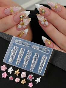 1pc Baroque Style Silicone Nail Mold, DIY Wedding Nail Template With 3D Heart & Butterfly Design, Suitable For Boho Nail Art, Reusable Nail Salon Supplies, Valentine's Day Nail Printing Tool - 清除 3 - 查看 13