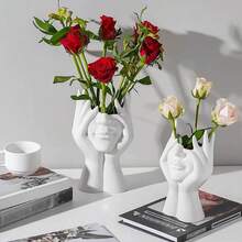 1pc Face Vase, Flower Vase, Desk Decor, Plastic Body Vase, Female Shape, Ideal Shelf, Modern Farmhouse Table, Small Cute Bookcase, Half Face - Face Vase - View 3