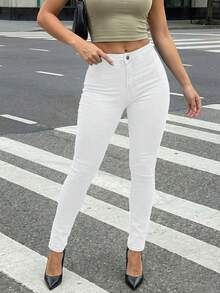 Women's Mid-Rise Stretch Denim Skinny Jeans | Booty-Lifting Slim-Fit Curvy-Fit Trousers - 白 - 查看 5
