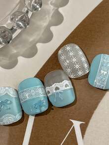 1片装 5D Y2K 复古黑白蕾丝美甲贴纸 优雅镂空蕾丝法式美甲贴花 新娘蕾丝美甲贴片 - 彩色 - 查看 6