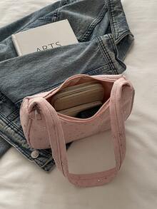 Túi vuông vải in hình ngôi sao tối giản thời trang mới, có khóa kéo, nhẹ, dung tích nhỏ, túi đeo vai/túi xách tay mềm mại, phong cách thường ngày. - Hồng - Xem 6