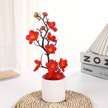 1 Piece 11.4 Inch Artificial Peach Blossom With Vase, Artificial Potted Spring Floral Plant, Suitable For Indoor/Outdoor Decor, Fake Plant, Autumn Decor, Room, Desk, Garden Decor, Valentine's Day Home Decor, Fake Flower Living Room Decor, Valentine's Day Wedding, Birthday, Autumn Decor, Kitchen Decor, Artificial Plant Home Decor, Back To School Study Supplies - White - View 3