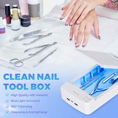 Caja esterilizadora de herramientas de uñas UV, caja de desinfección y fragancia multifuncional para herramientas de uñas, adecuada para herramientas de uñas, brochas de maquillaje, etc. Caja esterilizadora portátil para salón de uñas, hogar, viaje. Regalo perfecto para artistas de uñas, entusiastas de la belleza, amantes del DIY, ideal para Navidad, cumpleaños