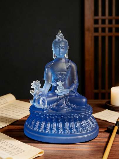 1 tượng Phật Dược sĩ bằng nhựa xanh, tượng thiền Zen, đồ trang trí nhà theo phong thủy, tượng Phật cho phòng khách/văn phòng/bàn thờ, quà tặng tôn giáo thích hợp cho người yêu thích yoga và thiền định.