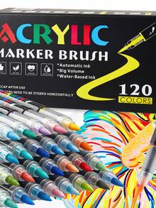 Bộ 12/24/36/48/60/80/120 bút dạ acrylic bơm trực tiếp, đầu mềm không lem mực, màu sắc rực rỡ, thích hợp vẽ graffiti và tô màu, mực khô nhanh, dung lượng lớn, lý tưởng cho học sinh, vẽ tranh, viết nhật ký và ghi chú. - Nhiều màu - Xem 1