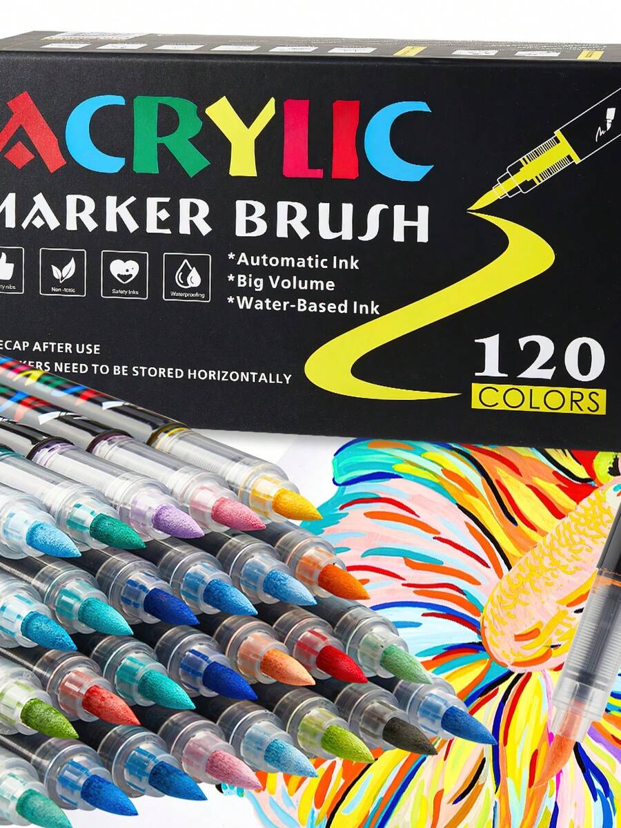 Bộ 12/24/36/48/60/80/120 bút dạ acrylic bơm trực tiếp, đầu mềm không lem mực, màu sắc rực rỡ, thích hợp vẽ graffiti và tô màu, mực khô nhanh, dung lượng lớn, lý tưởng cho học sinh, vẽ tranh, viết nhật ký và ghi chú. - Nhiều màu - Xem 1