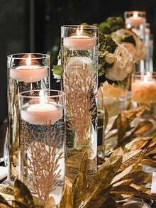 10/5pcs Rattan & Floating Candle Set, Imported Wax Plate Decor, Suitable For Wedding, Party, Holiday, Valentine's Day, Home Decoration - Lilin + Rumput Padi - View 2