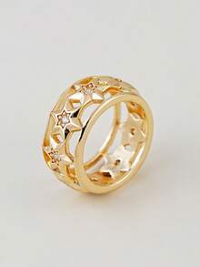 1Pc Gold Ring For Women, Dainty Star Heart Hand CZ Stackable Rings, Chunky Adjustable Statement Rings For Party Daily Jewelry Gift - Yellow Gold - View 5